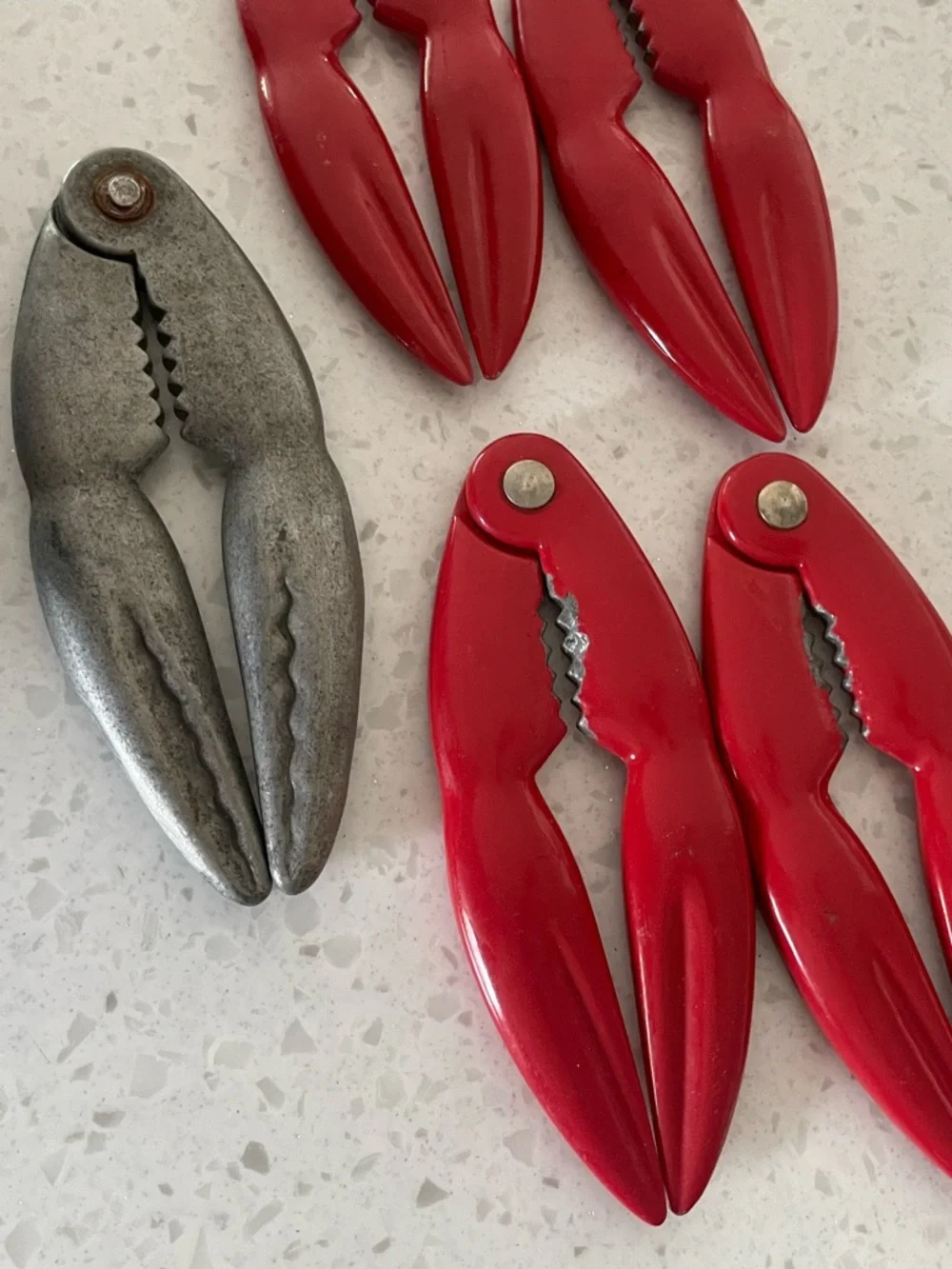 Vintage Red Crab Crackers Claw Clamps Set (5) Aluminum Seafood